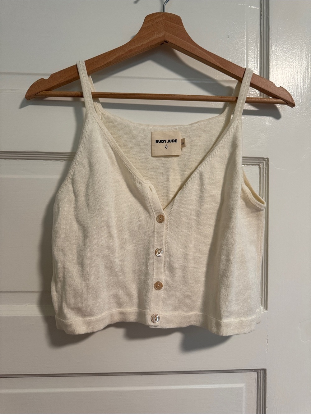 Rudy Jude Cream Button-Front Cropped Knit Camisole